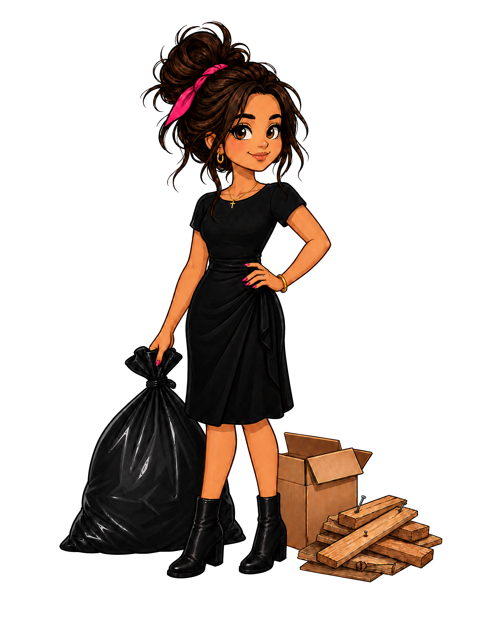 Jess, the glamorous Hot Mess Haulin mascot, ready to handle a cleanup